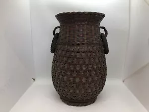 Y4536 Bamboo Woven Basket flower vase decor interior Japan antique ikebana kabin - Picture 1 of 12