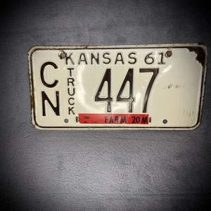 Kansas - White & Brown  - Truck License Plate - 1961 - Man Cave - USA - Vintage - Picture 1 of 15