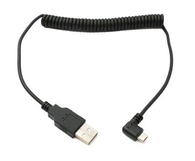 Câble USB 2.0 120 cm Type A Mâle vers Micro B Mâle Spirale Angle en Noir - Photo 1/4