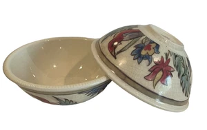 Pottery Barn Crackle Glaze Soup Cereal Bowl Set of 2 Floral and Bird Multicolor - Picture 1 of 7