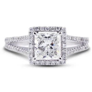 5 CT G SI1 Princess Cut Natural Certified Diamonds 18k Gold Halo Engagement Ring - Picture 1 of 20