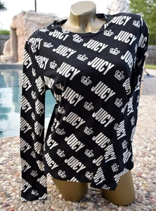 Juicy Couture Black Logo T-Shirt Long Sleeve Women's Size L Form-Fitting Top NEW - Picture 1 of 9