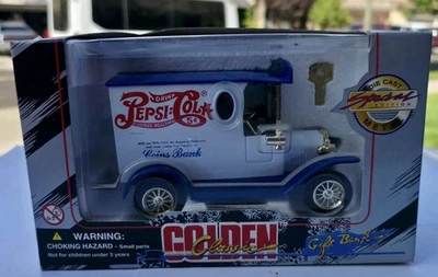 Banco de monedas Pepsi Cola 1996 dorado clásico coche de metal fundido edición especial Foto 1 de 2
