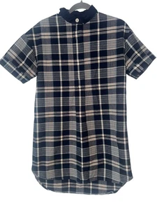Toast Women's UK Size 8 Blue Beige Plaid Short Sleeve Cotton Shirt Dress Tunic - Picture 1 of 5
