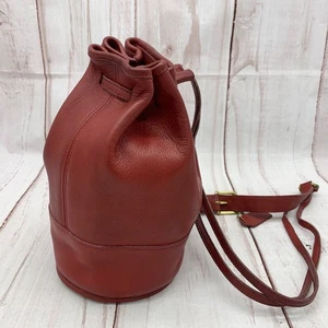 Old Coach Schultertasche Kordelzug 9984 Grab hellbraun Leder rot - Bild 1 von 10