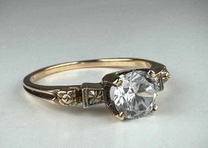 VTG Signed 10KS YG Yellow Gold 6mm White Spinel Ring Size 6 Art Deco 1.95g - Picture 1 of 16