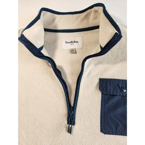 Goodfellow & Co Quarter-Zip Fleece Sweatshirt -Cream/Blue SZ L - Picture 1 of 6