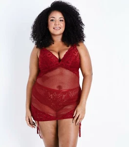 SEXY RED FISHNET LACE SLIP / CHEMISE NIGHTWEAR PLUS SIZE UK 26 BNWT - Picture 1 of 7