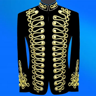 Chaqueta de terciopelo trenzado para hombre, chaqueta de terciopelo húsares, chaqueta trenzada dorada militar Foto 1 de 4