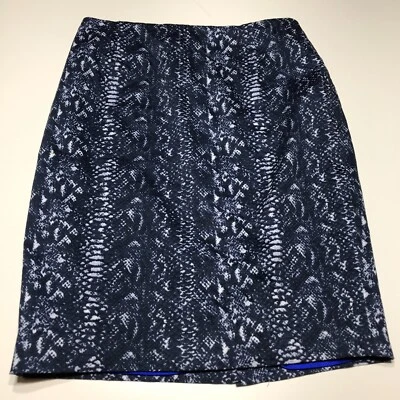 Falda Tahari Mujer Talla 4 Azul Serpiente Lápiz Hasta la Rodilla Elastizada Completamente Forrada Foto 1 de 4