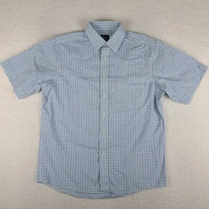 Jos A Bank Traveler Shirt Mens Medium Blue Purple Plaid Casual Button Up - Picture 1 of 9