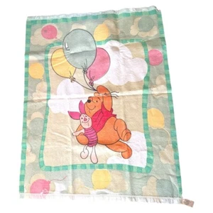 DISNEY Baby Kids Baby Blanket Vintage Crib Winnie The Pooh Bear Satin Trim 90s - Picture 1 of 4