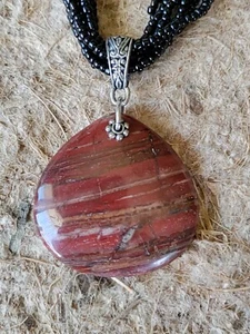 Red Jasper Necklace Gemstone 16" LONG 6 strands black glass beads - Picture 1 of 7