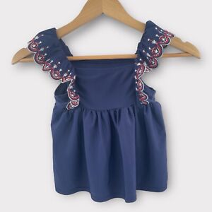 CAT & JACK Girl 5T Red/White/Blue Flutter Sleeve Swimsuit Top Embroidered