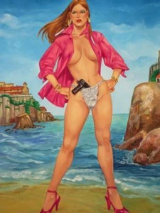 BRÜSTEN SEXY BABE MIT WEHR HIGH HEELS CORRIDOS PERRONES #49 ORIGINAL MEXIKANISCHE COVER KUNST - Bild 1 von 1