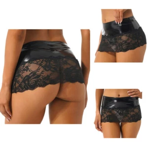Damen Sexy Wetlook Leder Minirock Kurz Transparent Spitze Röcke Dessous Clubwear - Picture 1 of 15