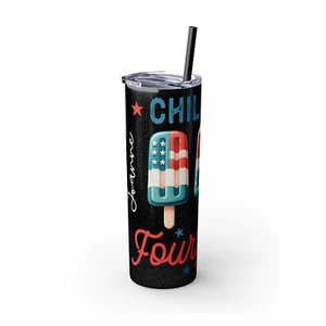 Vaso flaco personalizado 4 de julio con pajita, regalo 4 de julio, regalo colores bandera de Estados Unidos - Imagen 1 de 19