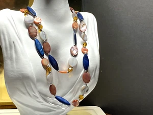 Vintage Necklace Jewellery Station Beaded Multicolour Imitation Gemstones Long - Picture 1 of 9