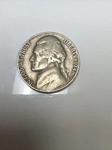 1946 Jefferson Nickel NO MINT MARK RARE Post-War Coin - Picture 1 of 5