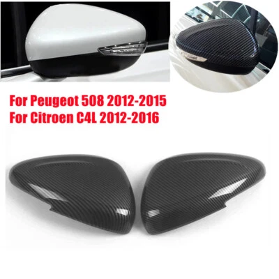 ABS Carbon Fiber Rearview Mirror Cover Caps For Citroen C4 Peugeot 508 2012-2015 - Image 1 of 4
