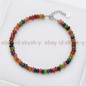 Brazalete de cuentas de piedras preciosas rondelle de turmalina colorida natural genuina 7,5"" 2x4 mm - Imagen 1 de 6