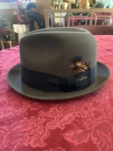 Vintage Bianchi XXX Beaver Hat Gray Feathers & Gondola 7 1/8 With Box - Picture 1 of 11