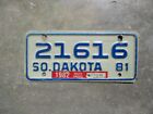 South Dakota  1981 / 82 motorcycle  license plate  #   21616