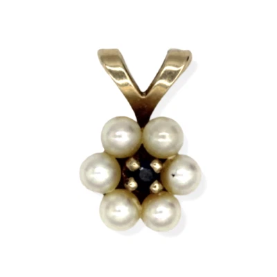 Colgante Flor Zafiro y Perla Azul Natural 14K Vintage Foto 1 de 4