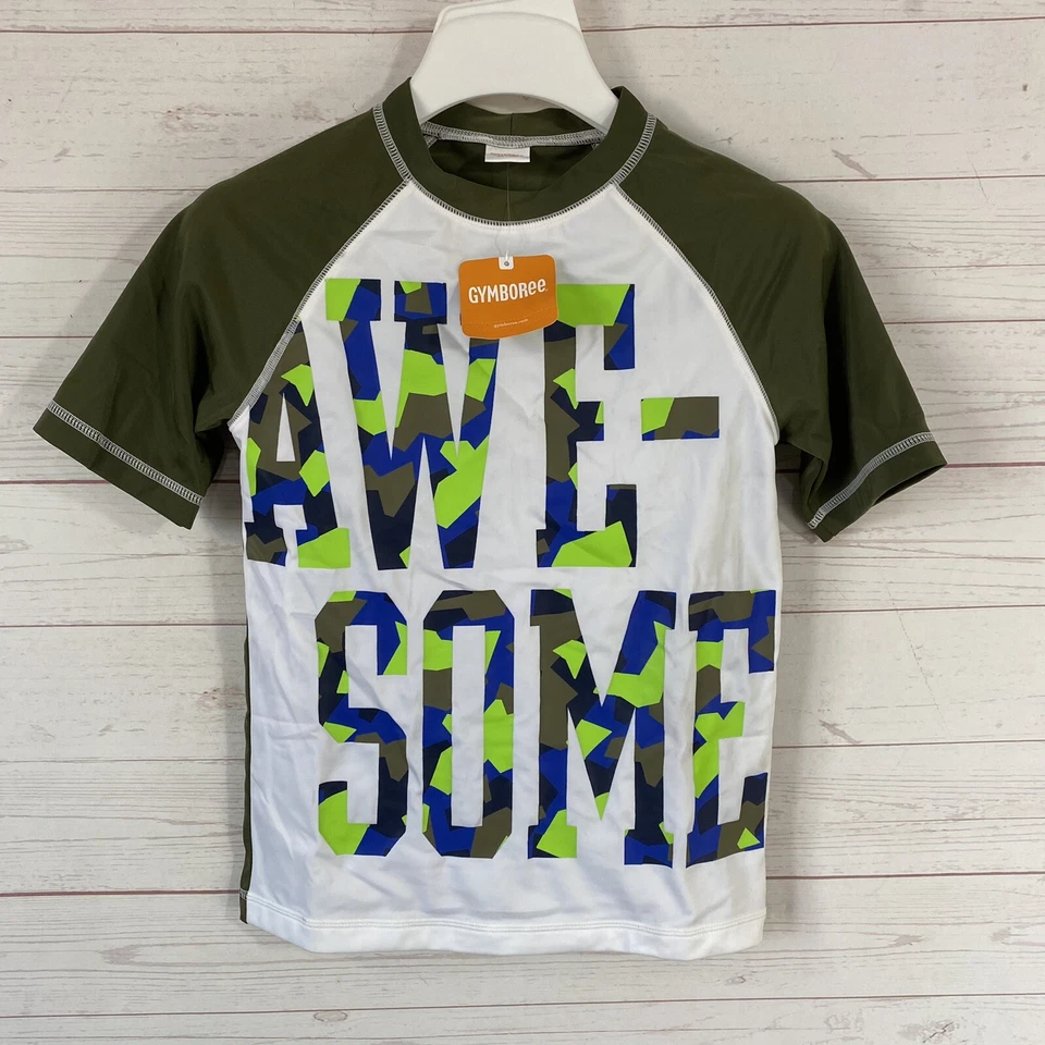 Gymboree мальчиков короткий рукав плавать Rash Guard рубашка M 7-8 оливковый зеленый 'потрясающий' новый - Изображение 1 из 4