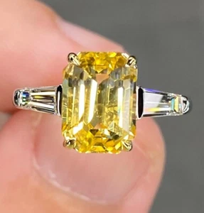 18k White Gold Engagement Ring 5.10 Ct Yellow Sapphire Diamond Real Lab Created - Picture 1 of 10