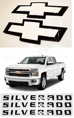 White Front Rear Bowtie Emblem Silverado letters For 2016-2018 Silverado 1500 - Image 1 of 4