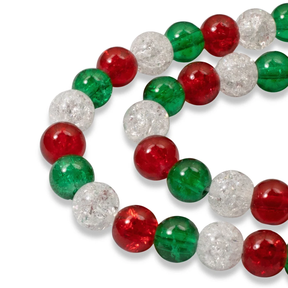 300-Pack 6mm Red, Green & White Glass Crackle Bead Mix -Festive Christmas Crafts - Image 1 of 4