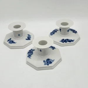 Set Of 3 Royal Copenhagen Blue Flower Candlesticks #3334 Vintage - Picture 1 of 4