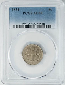 1868 Shield Nickel 5c AU55 PCGS 950077-10 - Picture 1 of 5