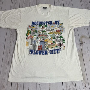 Vintage 90s Rochester NY Business Logos Graphic T Shirt Mens Large White - Picture 1 of 13