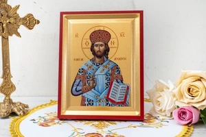 Jesus Christus der Hohepriester Ikone Handarbeit auf goldener Seidentasche, atemberaubende Details - Bild 1 von 9