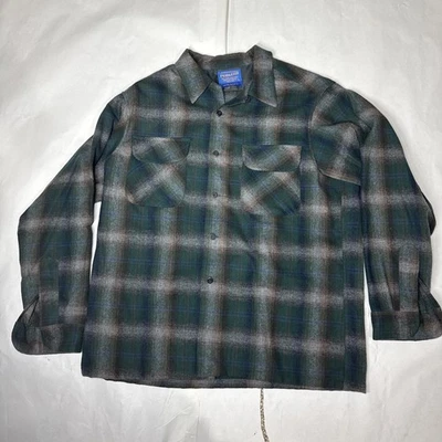Vintage Pendleton Shirt Large Plaid Flannel Pockets 100% Pure Virgin Wool Button - Image 1 of 4