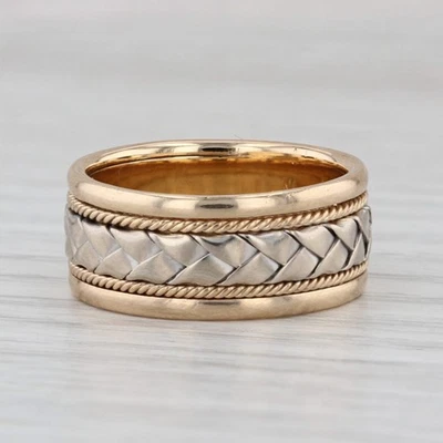 Woven 2-Tone Ring 14k Yellow White Gold Size 5.5 8mm Wide Band - Image 1 of 4