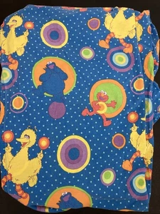 2004 Sesame Street Twin Fitted Sheet Fabric Big Bird Elmo Cookie Monster Blue - Picture 1 of 7