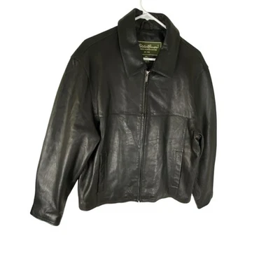 Chaqueta Eddie Bauer Para Hombre Mediana Negra Cuero Cordero Cremallera Bolsillos Frontales Abrigo Foto 1 de 4
