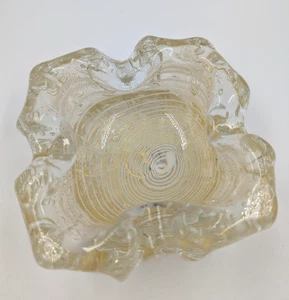 Vintage Brutalist Glass Ashtray Art Glass Trinket Dish with Gold Specs 5" - Picture 1 of 13