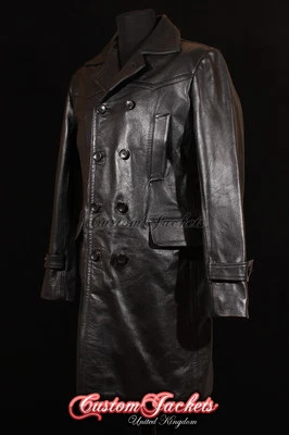 Men's LONG U-BOAT Black German KRIEGSMARINE Cowhide Leather Jacket Coat - Image 1 of 4