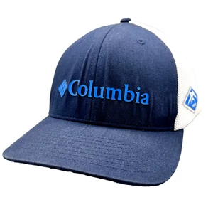 Columbia Mesh Logo Flexfit Spellout Blue White Hat Cap Men - Picture 1 of 7