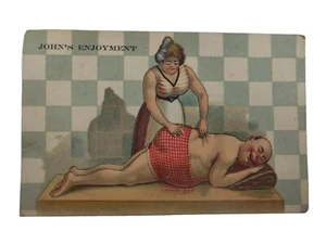 Vintage Rare LM "John's Enjoyment" Postcard of a Man Getting a Massage - Picture 1 of 4