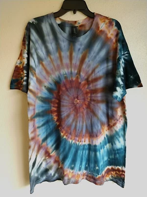 Camisa tingida em espiral feita à mão unissex masculina feminina tamanho XL algodão hippie Gildan (T089) - Imagem 1 de 3