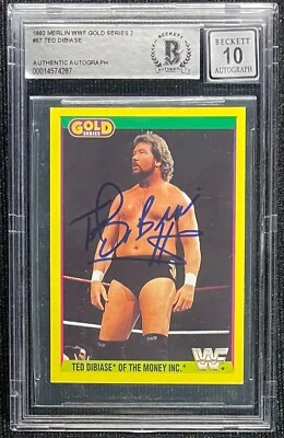 TED DIBIASE SIGNED 1992 MERLIN WWF #67 BECKETT AUTO GRADE 10 MILLION DOLLAR MAN - Image 1 of 2
