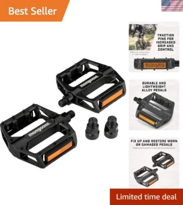 Reflective Wide Platform Bike Pedals – Lightweight Alloy, Adapters Included - Image 1 of 4