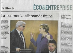 LE MONDE Eco 10/10/2014 La locomotive allemande freine/ Gaz de schiste Argentin - Picture 1 of 1