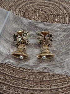 Vintage Spanish Damascene Bows Bells Drop Dangle clip on Earrings - Picture 1 of 7