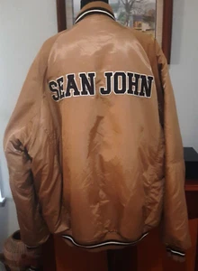 Vintage Sean John Wheat/Blk Snap Varsity Stitched Letter Bomber Jacket Men XXL - Picture 1 of 12